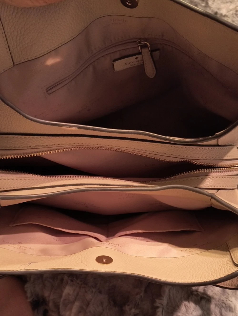 kate spade Cream Leila Pebbled Leather Shoulder Tote with Gold Logo Women's